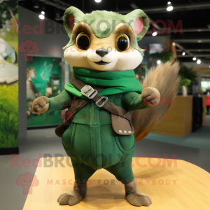 Green Flying Squirrel mascot costume character dressed with a Leather Jacket and Scarf clips