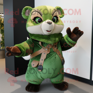Green Flying Squirrel mascot costume character dressed with a Leather Jacket and Scarf clips