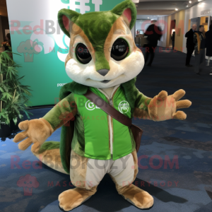 Green Flying Squirrel mascot costume character dressed with a Leather Jacket and Scarf clips