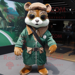 Green Flying Squirrel mascot costume character dressed with a Leather Jacket and Scarf clips