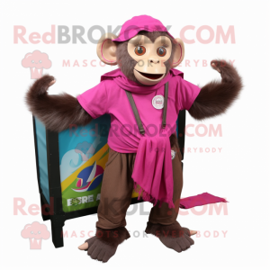 Magenta Capuchin Monkey mascot costume character dressed with a Cargo Shorts and Scarf clips