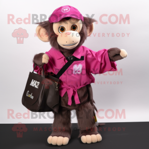 Magenta Capuchin Monkey mascot costume character dressed with a Cargo Shorts and Scarf clips