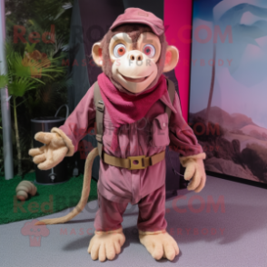 Magenta Capuchin Monkey mascot costume character dressed with a Cargo Shorts and Scarf clips