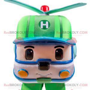 Mascote do helicóptero verde e branco, maneira dos Transformers