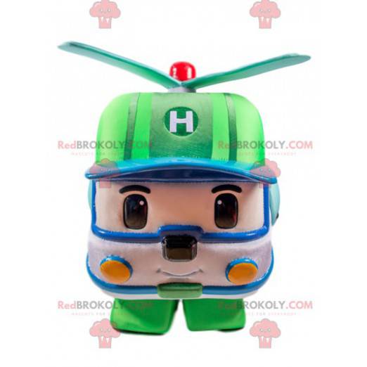 Mascote do helicóptero verde e branco, maneira dos Transformers