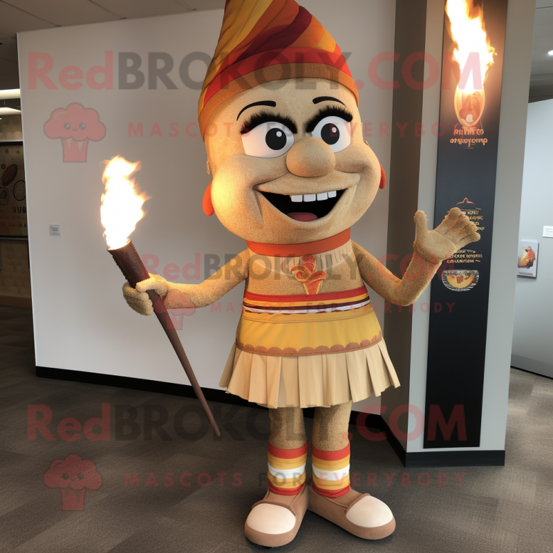 Tan Fire Eater mascot costume character dressed with a Pencil Skirt and Anklets Tan Fire Eater mascot costume character dressed with a Pencil Skirt and Anklets