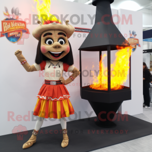 Tan Fire Eater mascot costume character dressed with a Pencil Skirt and Anklets