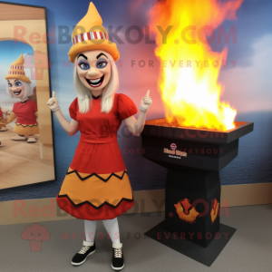 Tan Fire Eater mascot costume character dressed with a Pencil Skirt and Anklets