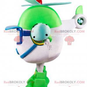 Green and white helicopter mascot, Transformers way -