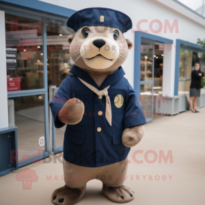 Navy Otter mascot costume character dressed with a Chinos and Berets