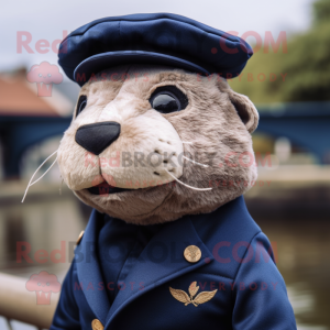 Navy Otter mascot costume character dressed with a Chinos and Berets