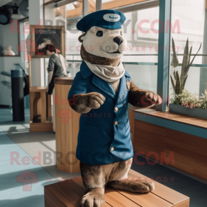Navy Otter mascot costume character dressed with a Chinos and Berets