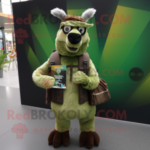 Olive Llama mascot costume character dressed with a Rash Guard and Wallets