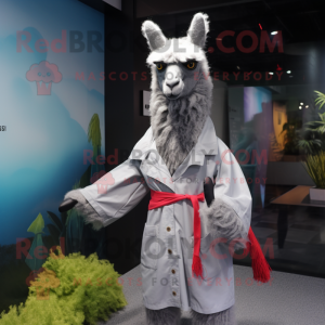 Gray Llama mascot costume character dressed with a Raincoat and Ties