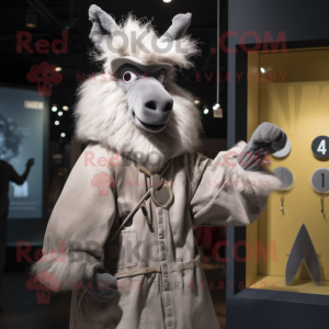 Gray Llama mascot costume character dressed with a Raincoat and Ties