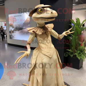 Tan Dimorphodon mascot costume character dressed with a Empire Waist Dress and Earrings