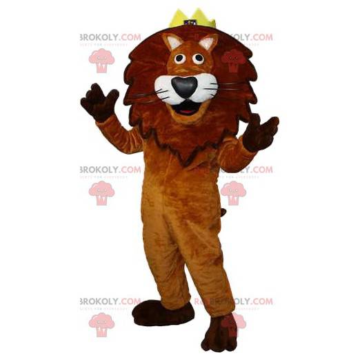 Mascota del león con una corona. Disfraz de leon -