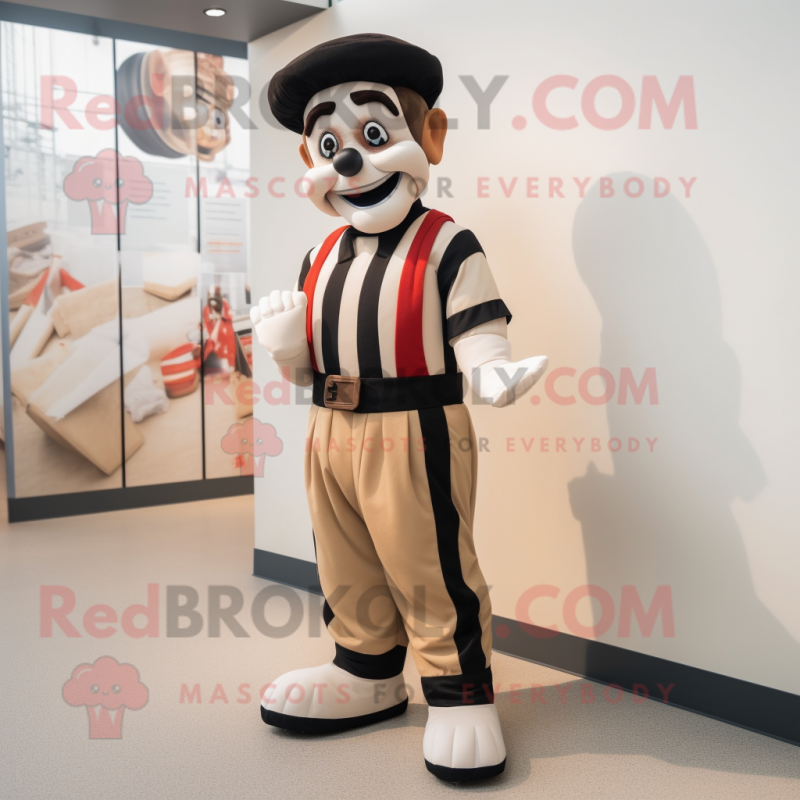 Tan Mime mascot costume character dressed with a Trousers and Belts