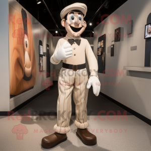 Tan Mime mascot costume character dressed with a Trousers and Belts