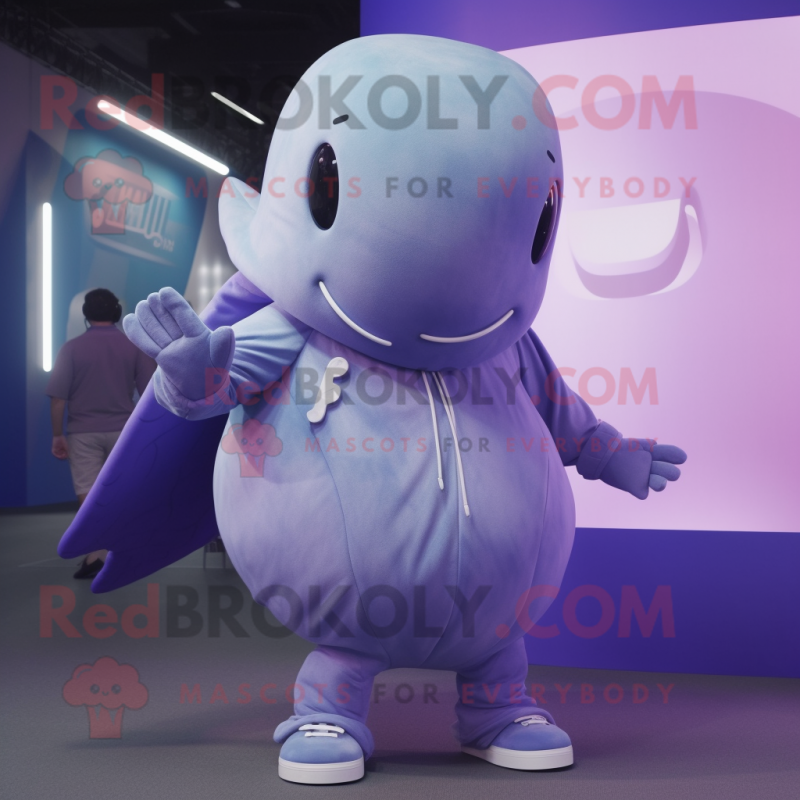 Lavender Humpback Whale mascot costume character dressed with a Jeggings and Digital watches