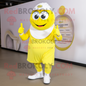 Lemon Yellow Clam Chowder mascot costume character dressed with a Joggers and Digital watches