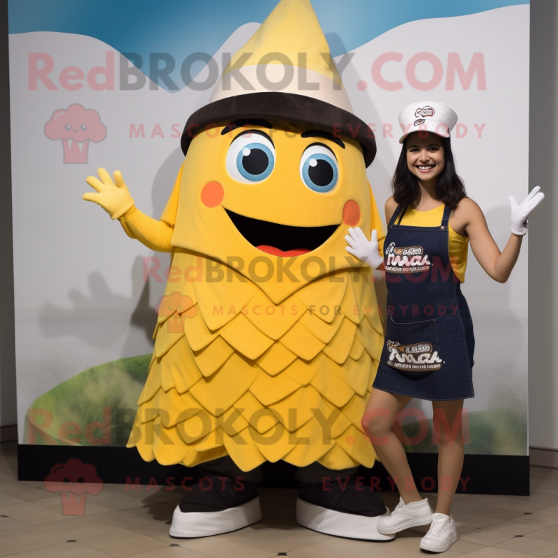 nan Nachos mascot costume character dressed with a Tank Top and Berets nan Nachos mascot costume character dressed with a Tank Top and Berets