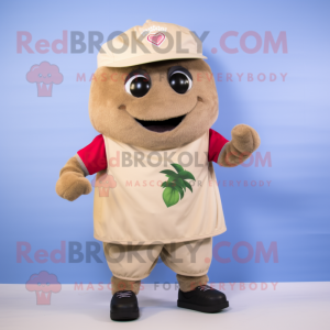 Tan Raspberry mascot costume character dressed with a Bermuda Shorts and Earrings