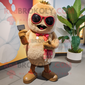 Tan Raspberry mascot costume character dressed with a Bermuda Shorts and Earrings