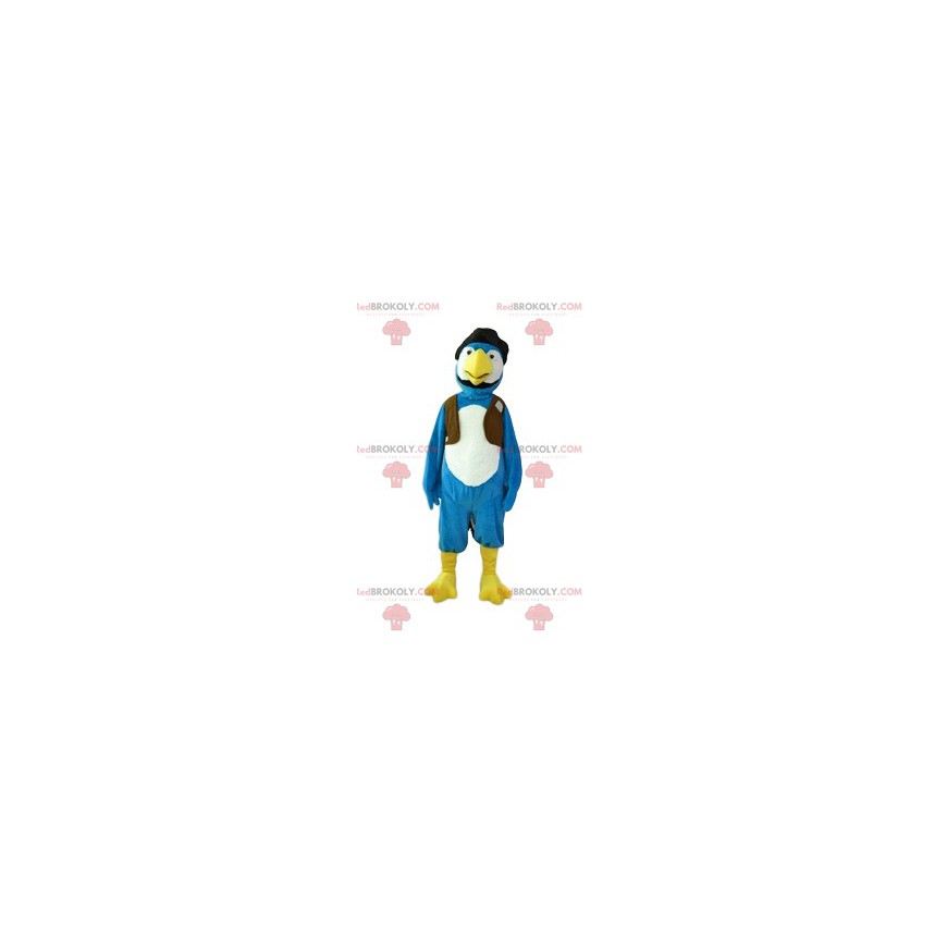 Mascotte d'oiseau bleu et blanc. Costume d'aigle -