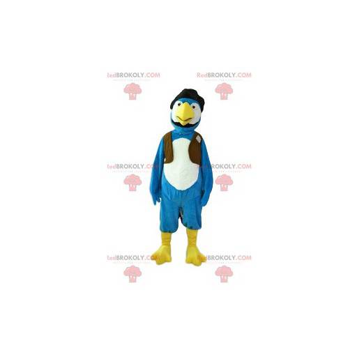 Mascotte d'oiseau bleu et blanc. Costume d'aigle -