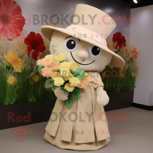 Beige Bouquet Of Flowers mascot costume character dressed with a A-Line Skirt and Hat pins
