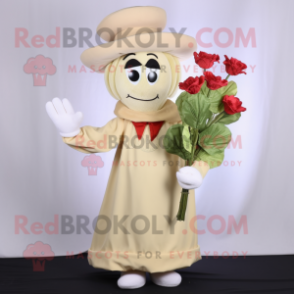 Beige Bouquet Of Flowers mascot costume character dressed with a A-Line Skirt and Hat pins