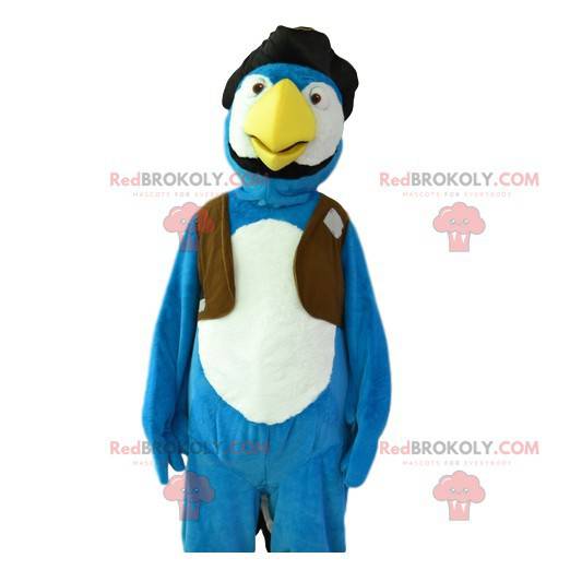 Mascotte d'oiseau bleu et blanc. Costume d'aigle -