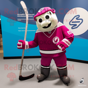 Magenta Ice Hockey Stick mascot costume character dressed with a Suit Jacket and Coin purses