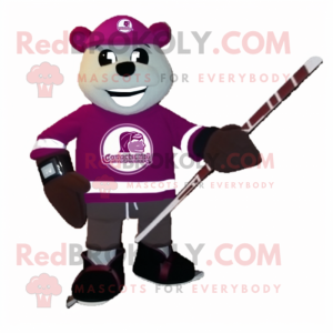 Magenta Ice Hockey Stick mascot costume character dressed with a Suit Jacket and Coin purses