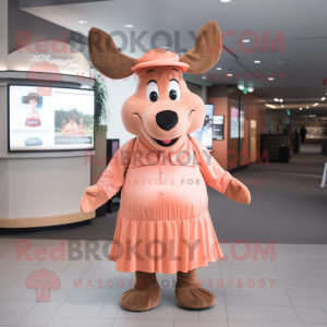 Peach Moose mascot costume character dressed with a Wrap Skirt and Caps