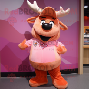 Peach Moose mascot costume character dressed with a Wrap Skirt and Caps