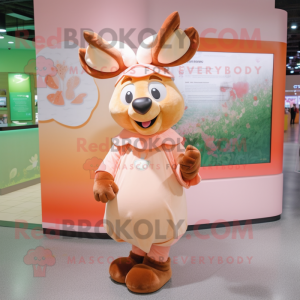 Peach Moose mascot costume character dressed with a Wrap Skirt and Caps