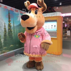 Peach Moose mascot costume character dressed with a Wrap Skirt and Caps