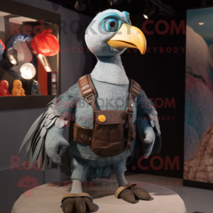 Gray Dodo Bird mascot costume character dressed with a Tank Top and Belts