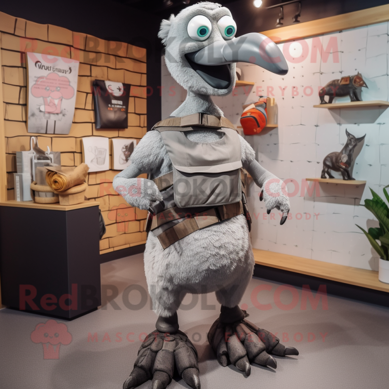 Gray Dodo Bird mascot costume character dressed with a Tank Top and Belts