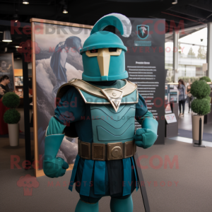 Teal Spartan Soldier mascot costume character dressed with a V-Neck Tee and Earrings