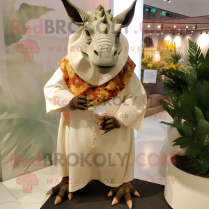 Cream Triceratops mascot costume character dressed with a Dress Shirt and Shawls