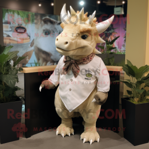 Cream Triceratops maskot...