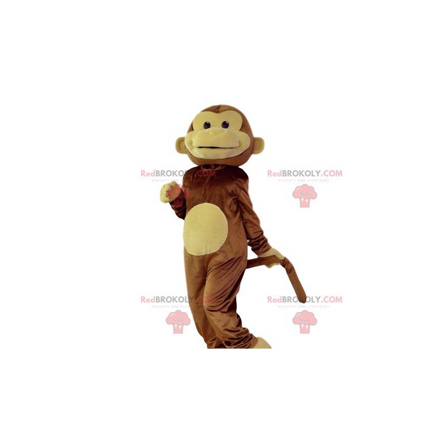 Brown and yellow laughing monkey mascot. Monkey costume -