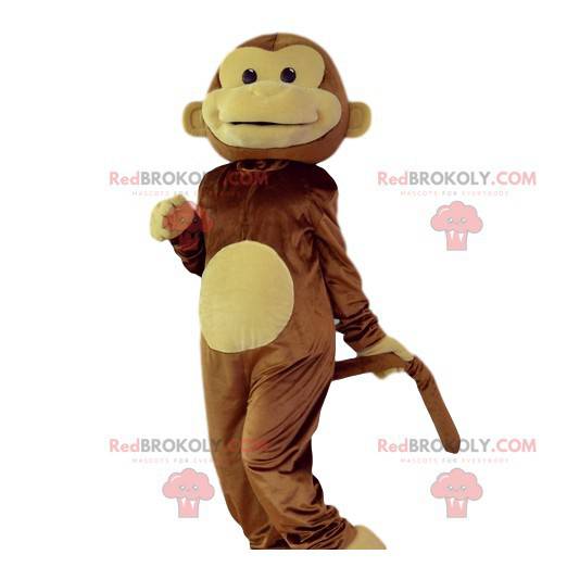 Hnědý a žlutý smějící se opice maskot. Opičí kostým -