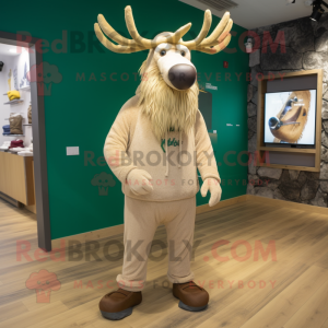 Beige Irish Elk mascot costume character dressed with a Leggings and Beanies