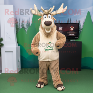 Beige Irish Elk mascot costume character dressed with a Leggings and Beanies