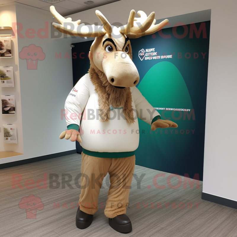Beige Irish Elk mascot costume character dressed with a Leggings and Beanies Beige Irish Elk mascot costume character dressed with a Leggings and Beanies