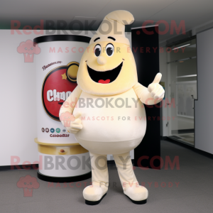 Cream Cherry mascot costume character dressed with a Turtleneck and Lapel pins